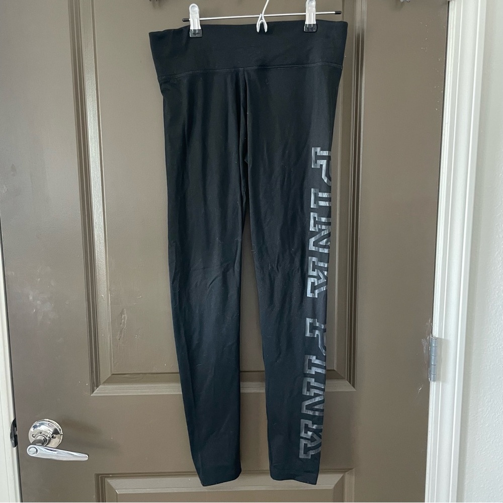 PINK Victoria's Secret Ultimate Black Leggings with Metallic PINK Leg Size S